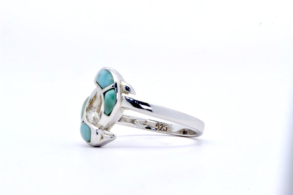 BEAUTIFUL TWIN DOLPHIN LARIMAR RING
