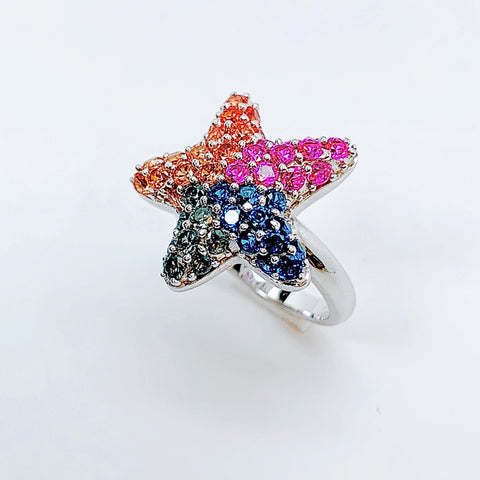 MULTICOLOR SAPPHIRE STARFISH RING