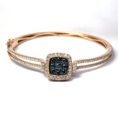 BROWN AND BLUE DIAMOND FLIP BANGLE BRACELET