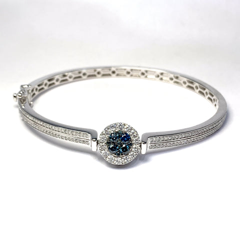 BLUE AND WHITE DIAMOND FLIP BANGLE BRACELET