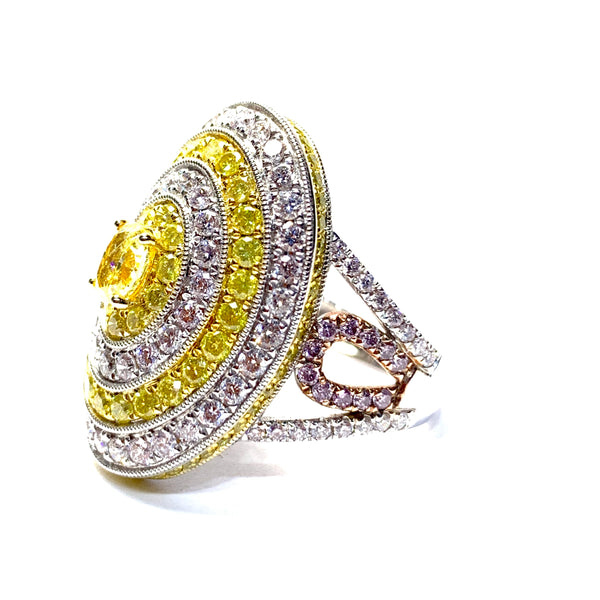 NATURAL YELLOW AND PINK DIAMOND RING