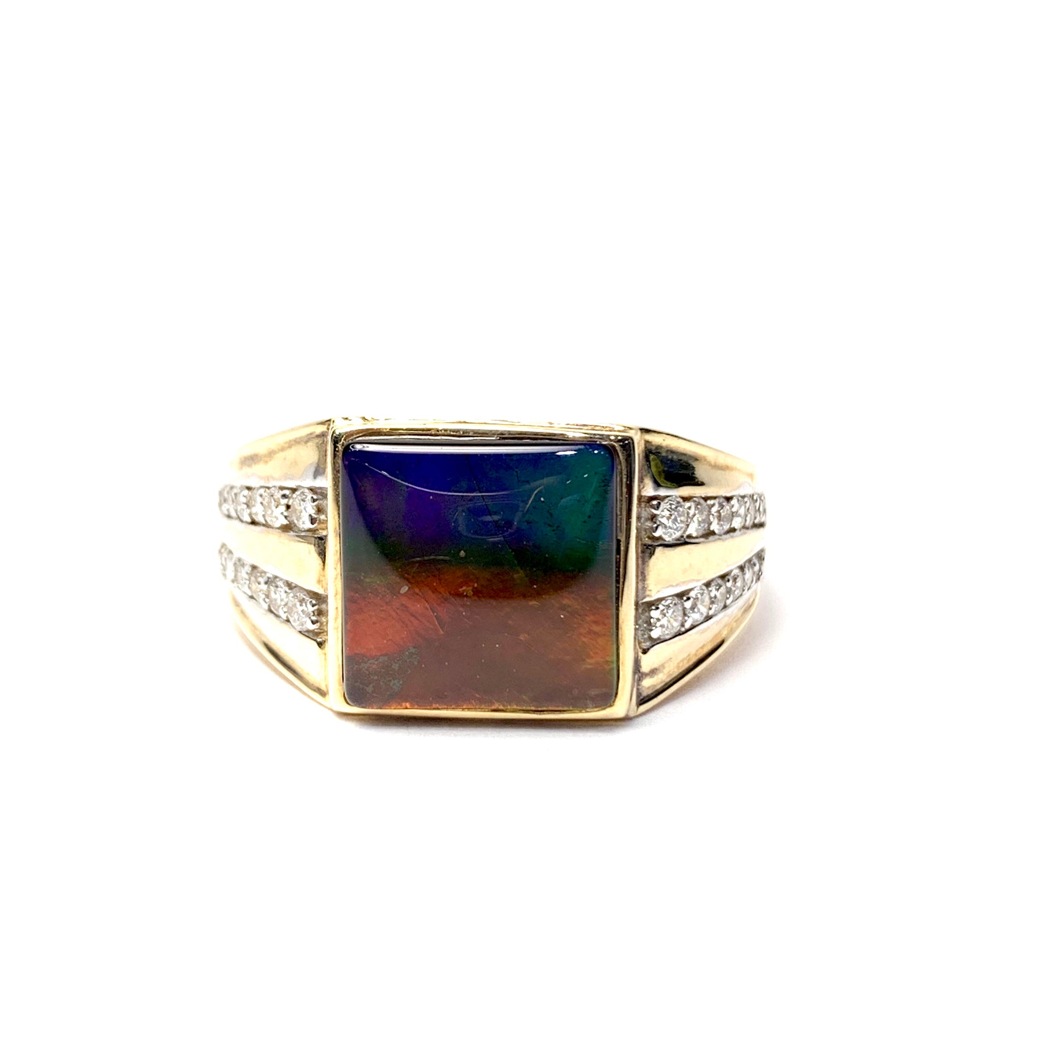 SQUARE SHAPE MEN’S AMMOLITE AND DIAMOND RING