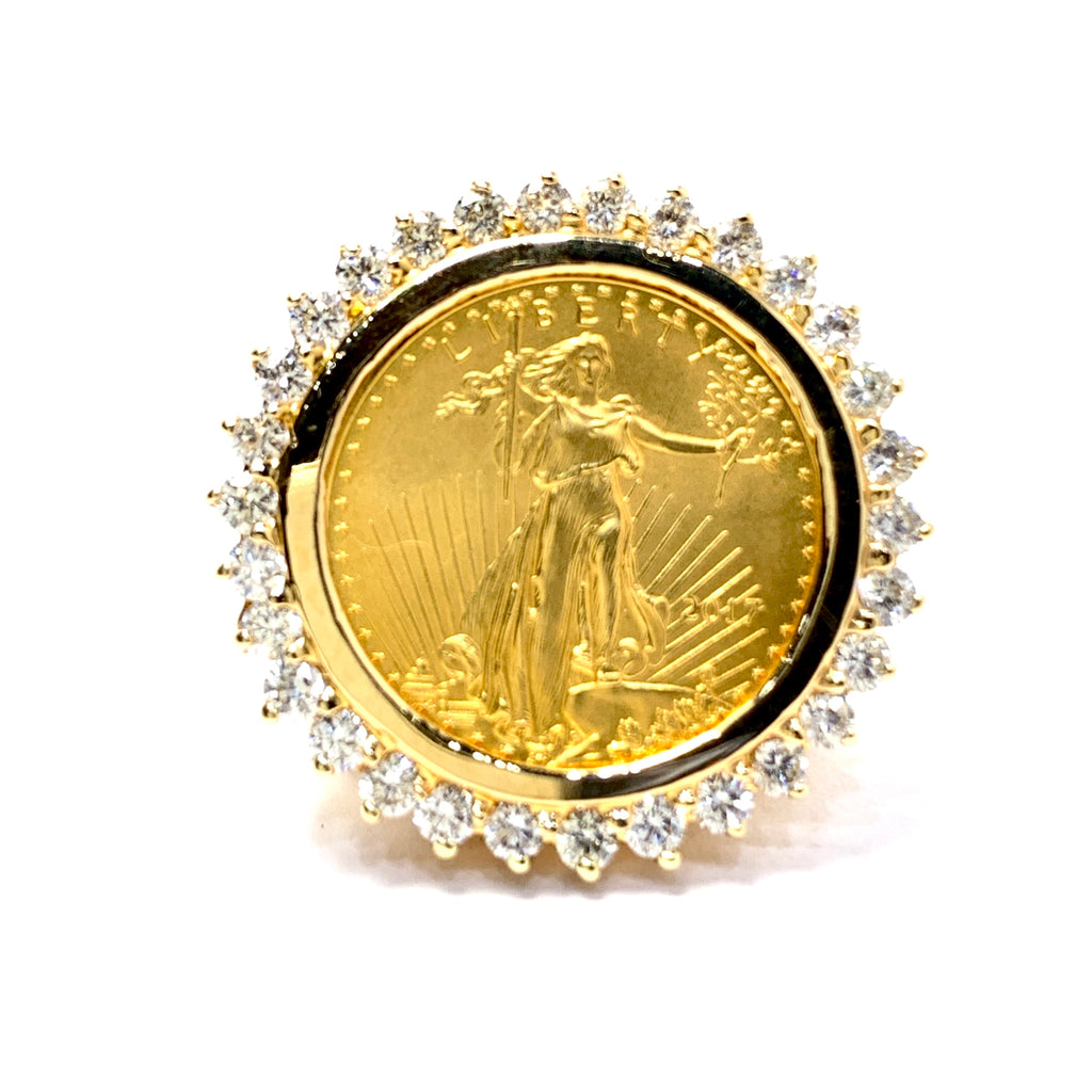 Fancy Netted Oval 21K Gold Coin Ring – Andaaz Jewelers