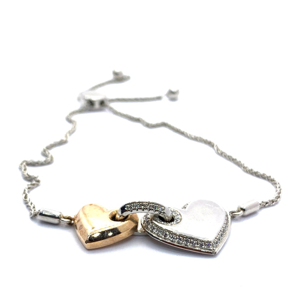 DOUBLE HEART DIAMOND ADJUSTABLE BOLO BRACELET