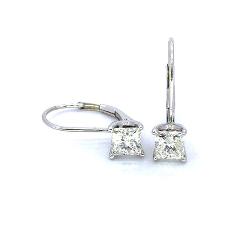 PRINCESS CUT LEVER BACK DIAMOND EARRINGS