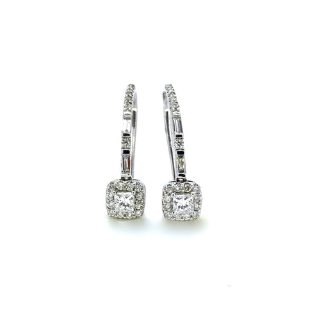 PRINCESS CUT HALO DANGLE DIAMOND EARRINGS