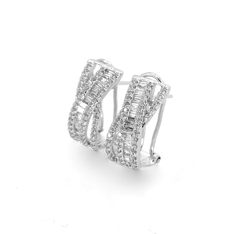 BAGUETTE AND ROUND CUT DIAMOND EARRINGS OMEGA BACK