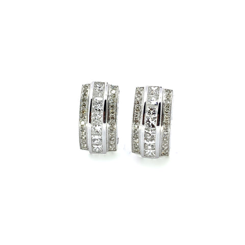 CHANNEL SET OMEGA BACK DIAMOND EARRINGS