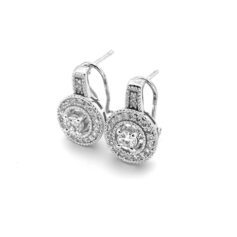 OMEGA BACK DIAMOND HALO EARRINGS