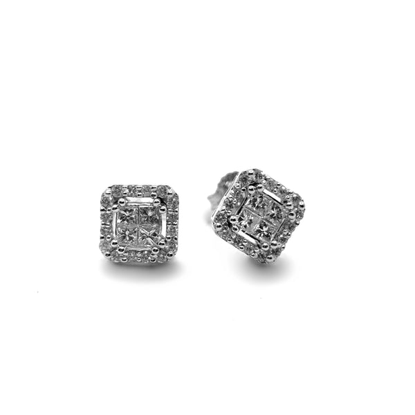 PRINCESS CUT HALO EARRINGS