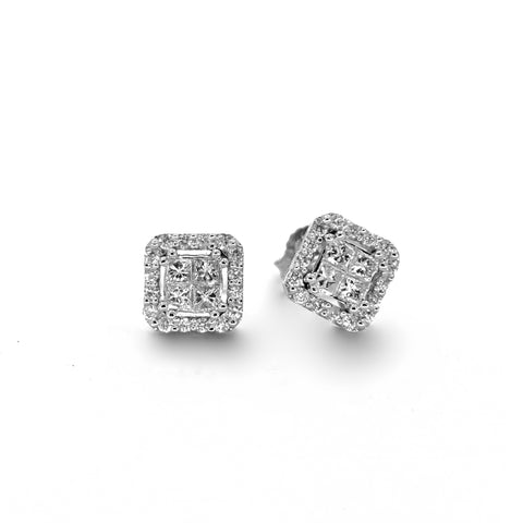 PRINCESS CUT HALO EARRINGS