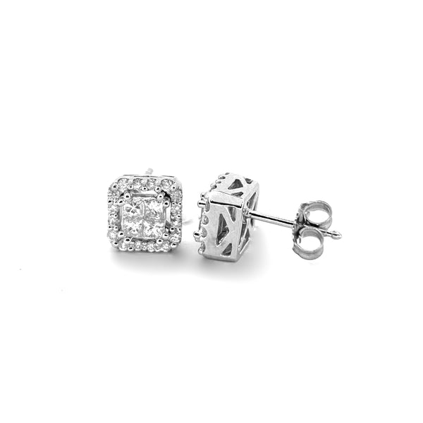 PRINCESS CUT HALO EARRINGS