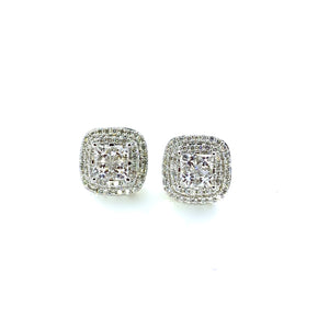 PRINCESS CUT DIAMOND HALO EARRINGS