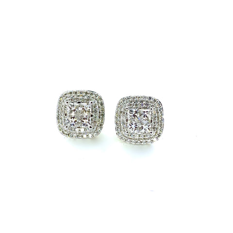 PRINCESS CUT DIAMOND HALO EARRINGS