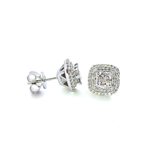 PRINCESS CUT DIAMOND HALO EARRINGS