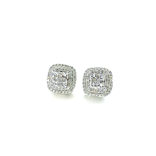 PRINCESS CUT DIAMOND HALO EARRINGS