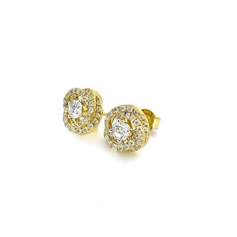 YELLOW GOLD DOUBLE HALO DIAMOND EARRING