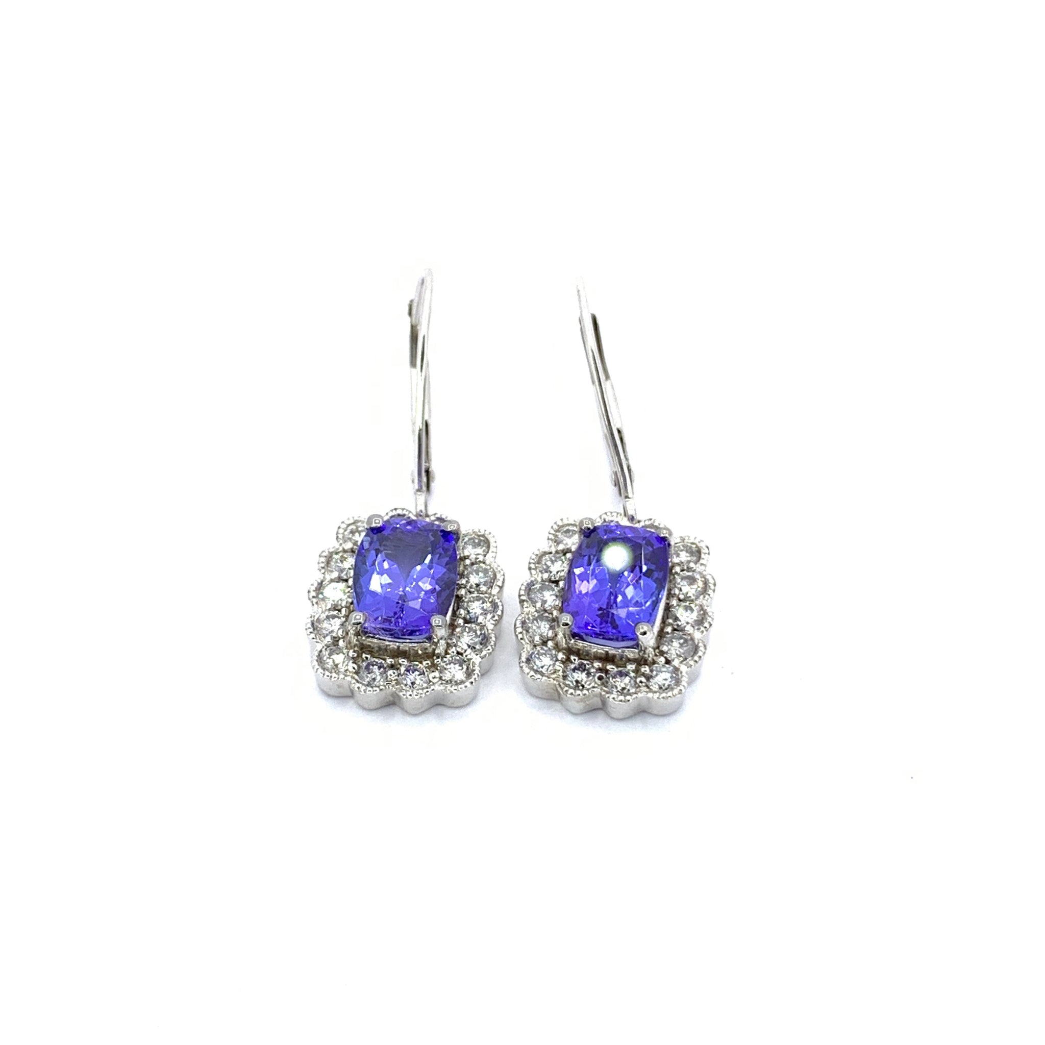 CUSHION CUT TANZANITE AND DIAMOND EARRINGS