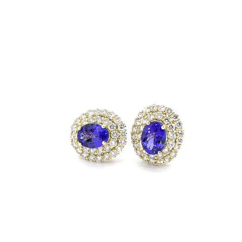 OVAL SHAPE TANZANITE AND DIAMOND HALO EARRINGS