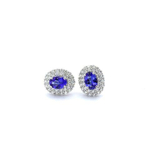 OVAL SHAPE TANZANITE AND DIAMOND HALO EARRINGS