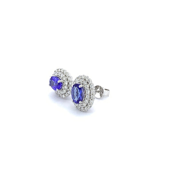 OVAL SHAPE TANZANITE AND DIAMOND HALO EARRINGS