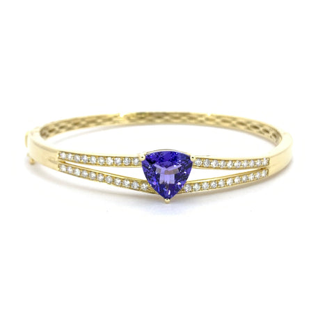 TRILLION CUT TANZANITE AND DIAMOND BANGLE BRACELET