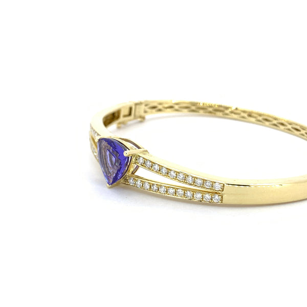 TRILLION CUT TANZANITE AND DIAMOND BANGLE BRACELET