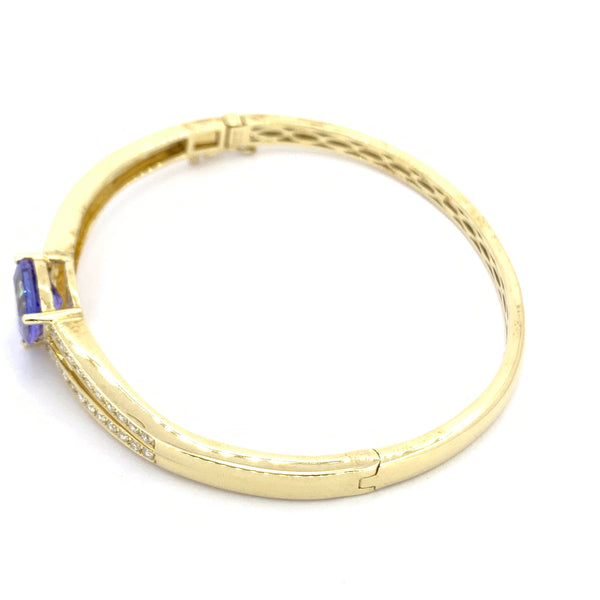 TRILLION CUT TANZANITE AND DIAMOND BANGLE BRACELET