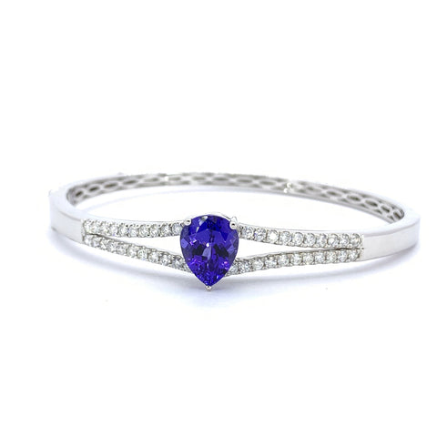 PEAR SHAPE TANZANITE AND DIAMOND BANGLE BRACELET