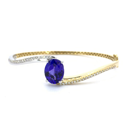 OVAL SHAPE TANZANITE AND DIAMOND BANGLE BRACELET