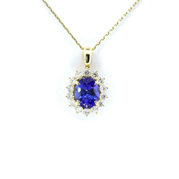 TANZANITE AND DIAMOND HALO PENDANT