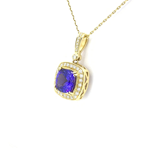 TANZANITE AND DIAMOND HALO PENDANT