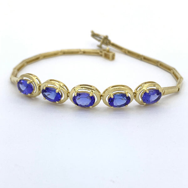 YELLOW GOLD OVAL SHAPE TANZANITE BRACELET
