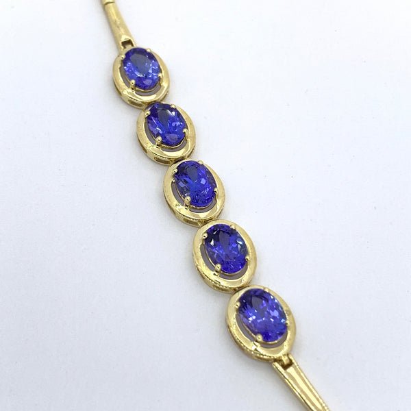 YELLOW GOLD OVAL SHAPE TANZANITE BRACELET