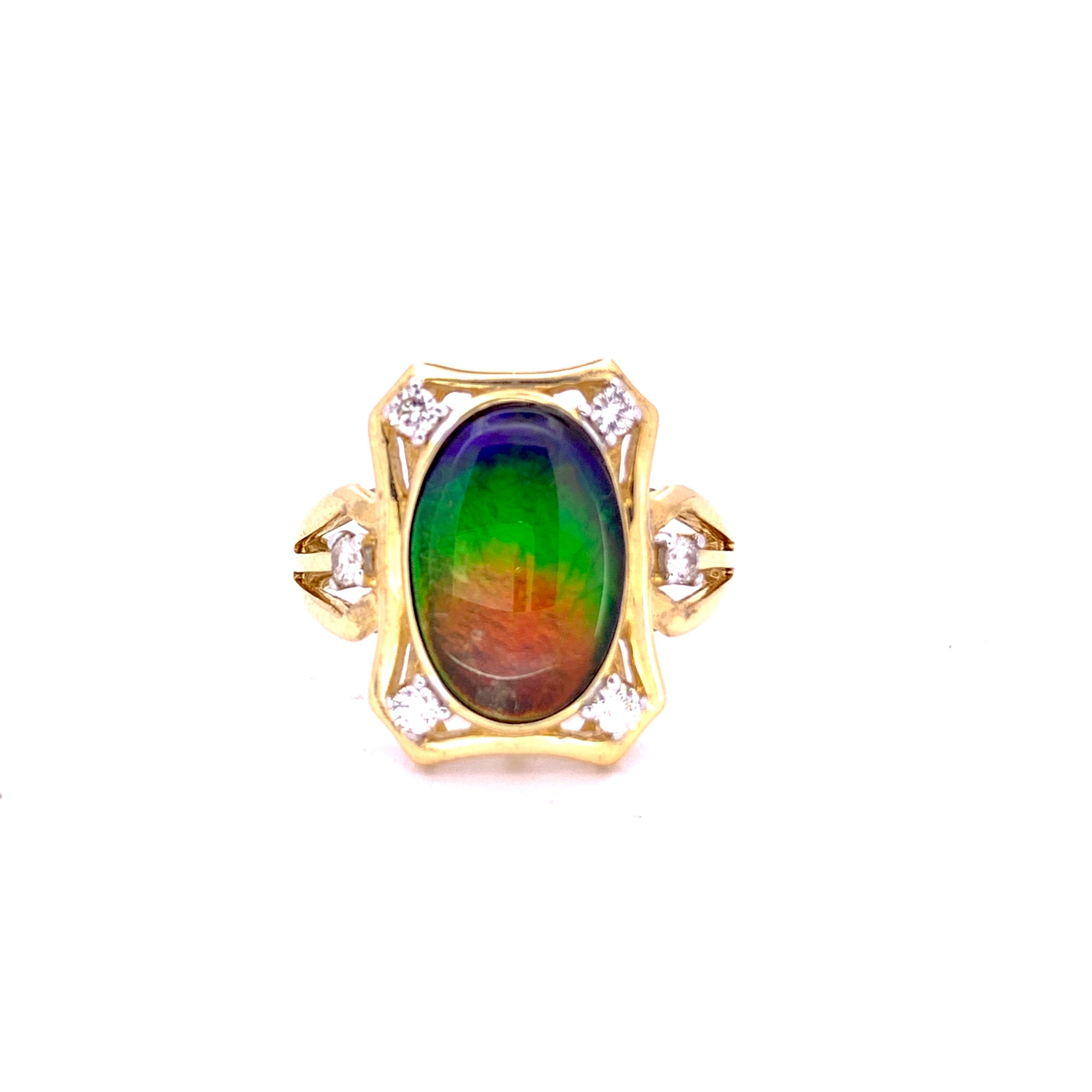OVAL SHAPE AMMOLITE AND DIAMOND RING