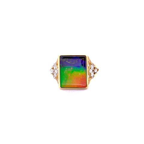 SQUARE SHAPE AMMOLITE AND DIAMOND RING