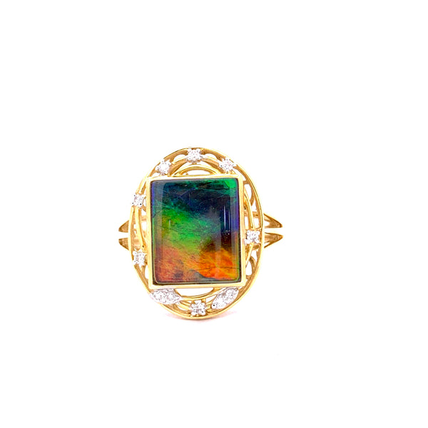 SQUARE SHAPE AMMOLITE AND DIAMOND RING