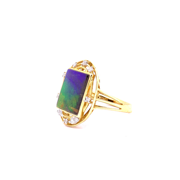 SQUARE SHAPE AMMOLITE AND DIAMOND RING
