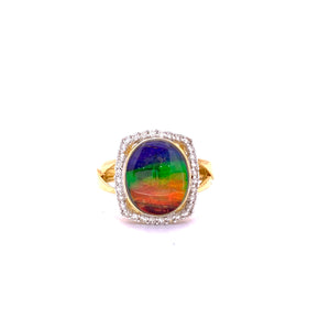 OVAL SHAPE AMMOLITE AND DIAMOND RING