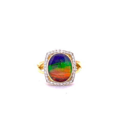 OVAL SHAPE AMMOLITE AND DIAMOND RING