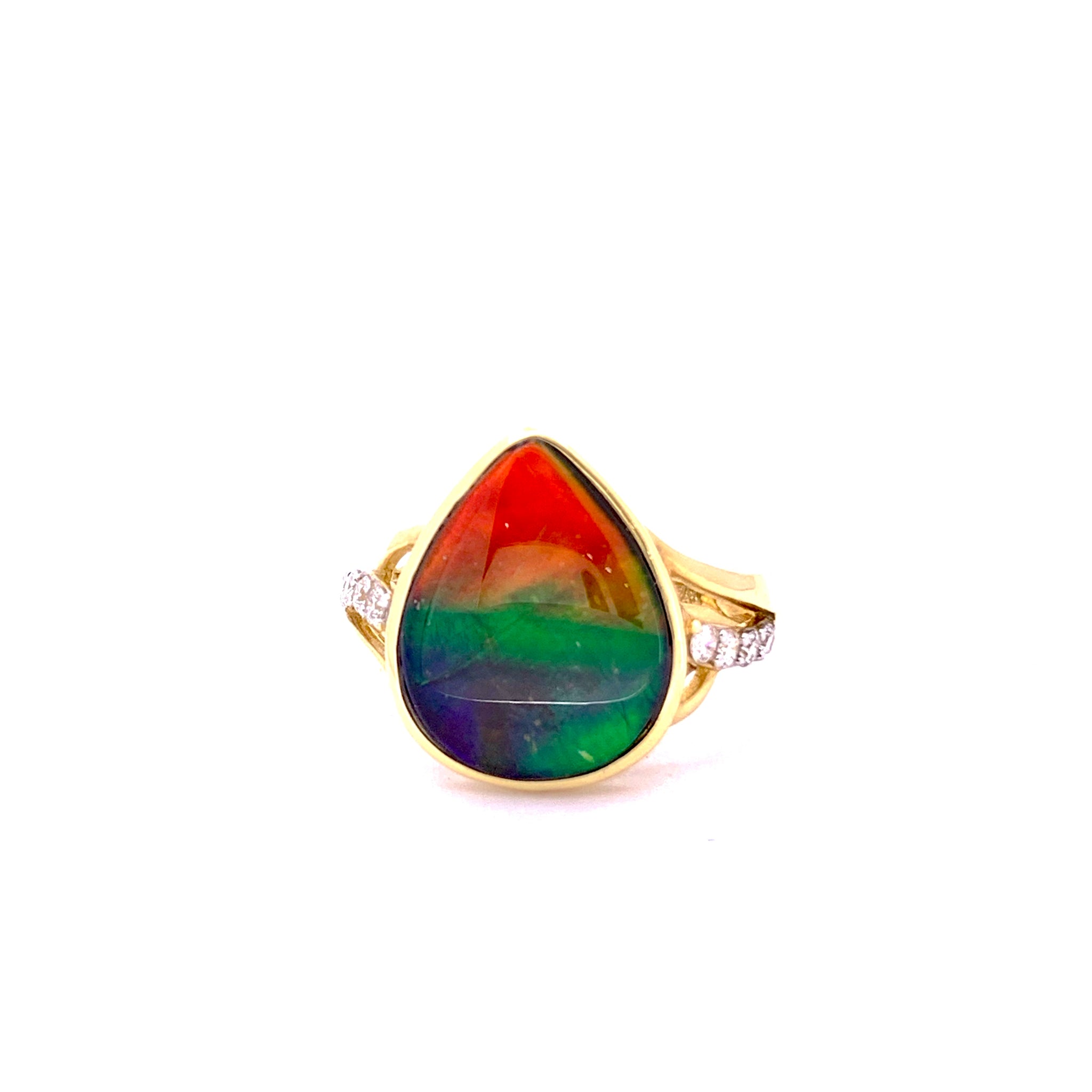 PEAR SHAPE AMMOLITE AND DIAMOND RING