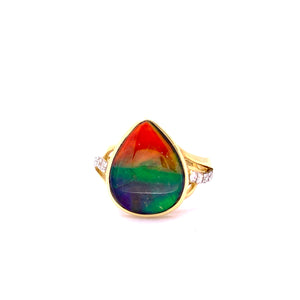 PEAR SHAPE AMMOLITE AND DIAMOND RING