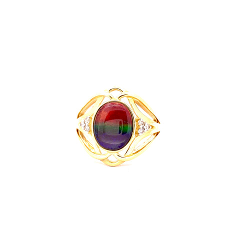 OVAL SHAPE AMMOLITE AND DIAMOND RING