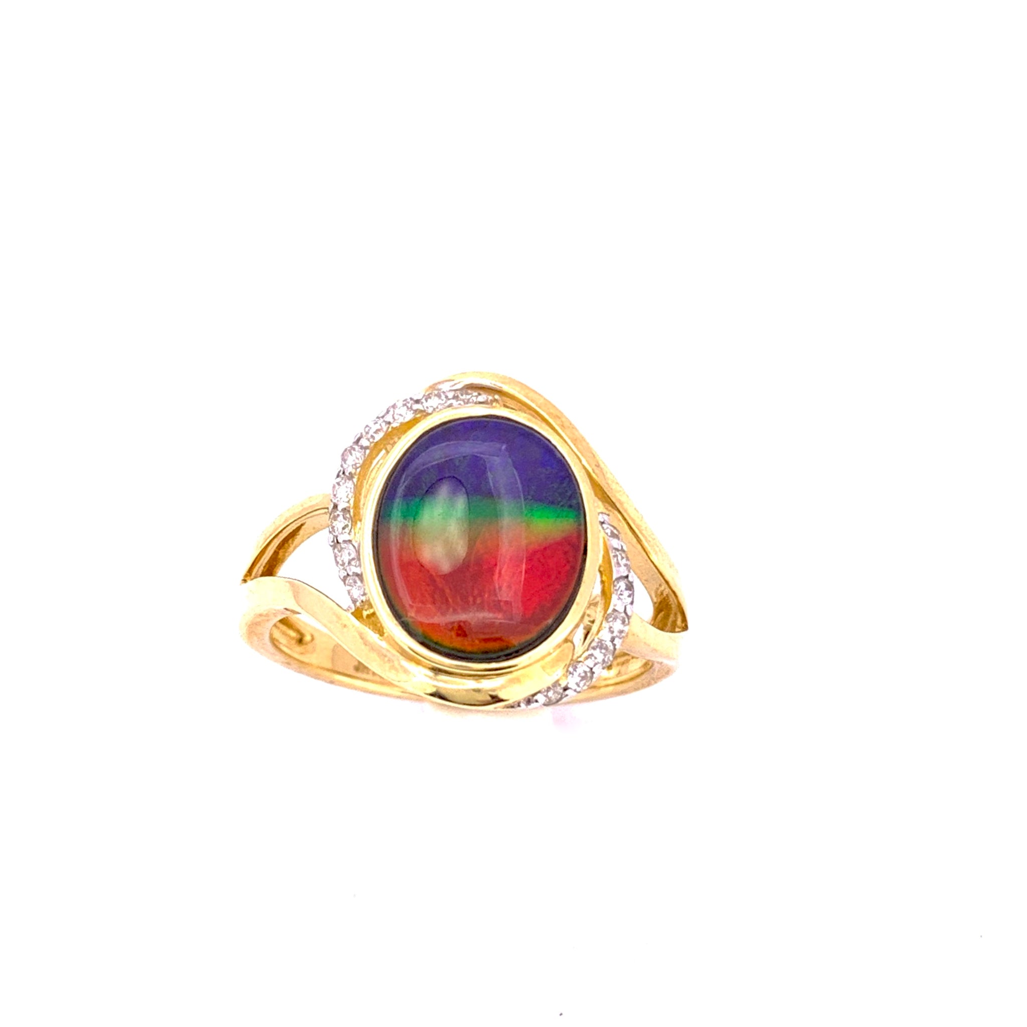 OVAL SHAPE AMMOLITE AND DIAMOND RING