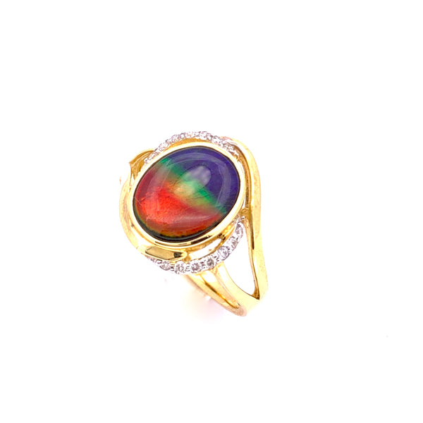 OVAL SHAPE AMMOLITE AND DIAMOND RING