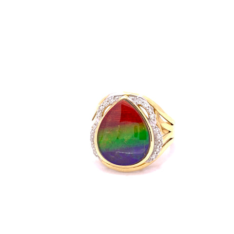 PEAR SHAPE AMMOLITE AND DIAMOND RING