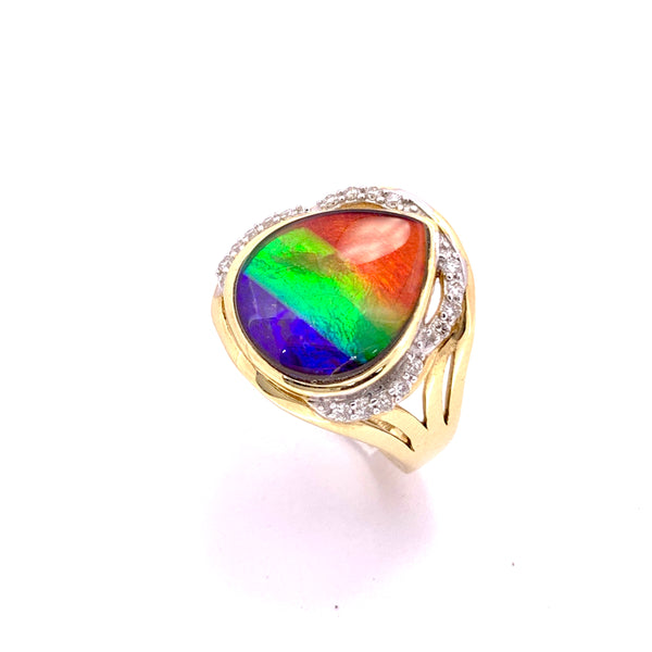 PEAR SHAPE AMMOLITE AND DIAMOND RING
