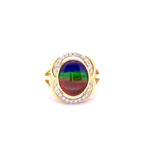 OVAL SHAPE AMMOLITE AND DIAMOND RING