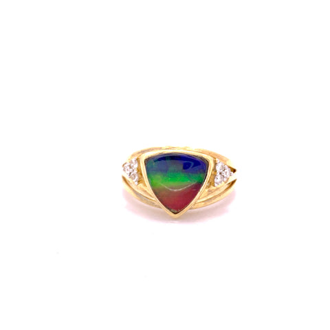 TRILLION SHAPE AMMOLITE AND DIAMOND RING