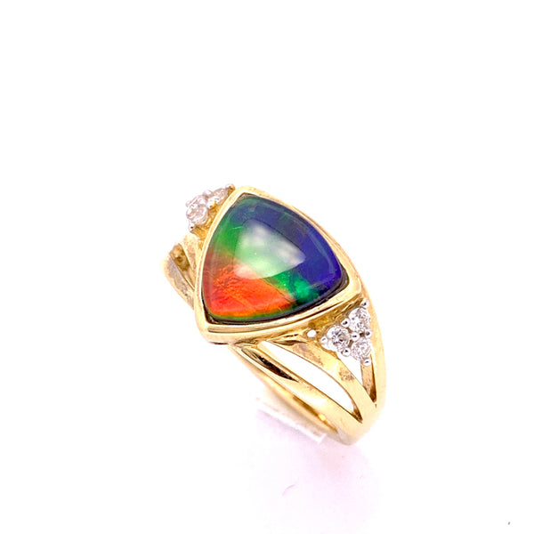 TRILLION SHAPE AMMOLITE AND DIAMOND RING